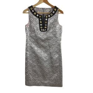 Tory Burch Metallic Silver Dress Sleeveless Size 4 Cocktail Rosario